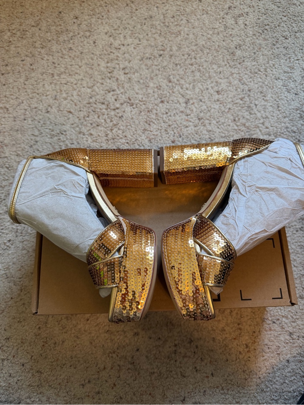 Sam Edelman Gold Sequin Platform Block Heel Sandals - Picture 7 of 9
